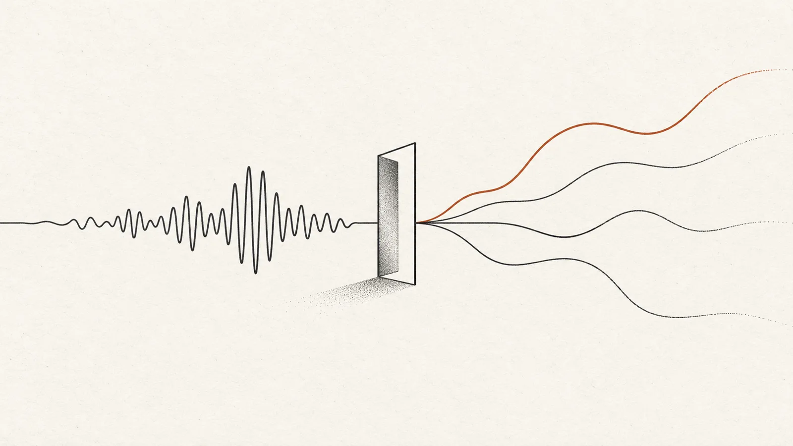 A voice line goes in through one door and leaves along several paths.